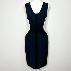 Ann Taylor Blue Black White Ponte Sleeveless V-Neck Hourglass Sheath Dress Sz 6